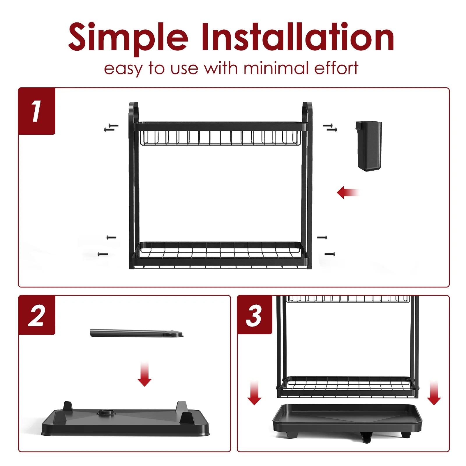 Dish Drying Rack, 2-Tier Stainless Steel Dish Racks, Dish Drainer for Kitchen Counter, Black