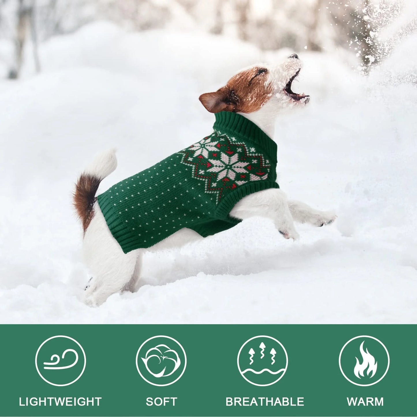 Holiday Christmas Snowflake Knit Sweater for Dogs and Cats, Green, Medium