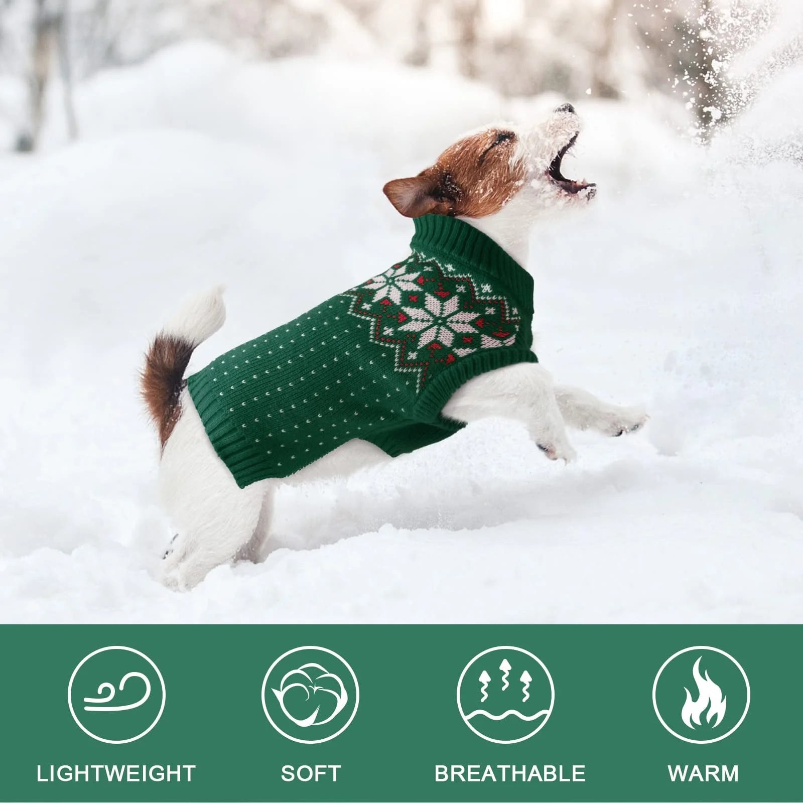 Holiday Christmas Snowflake Knit Sweater for Dogs and Cats, Green, Medium