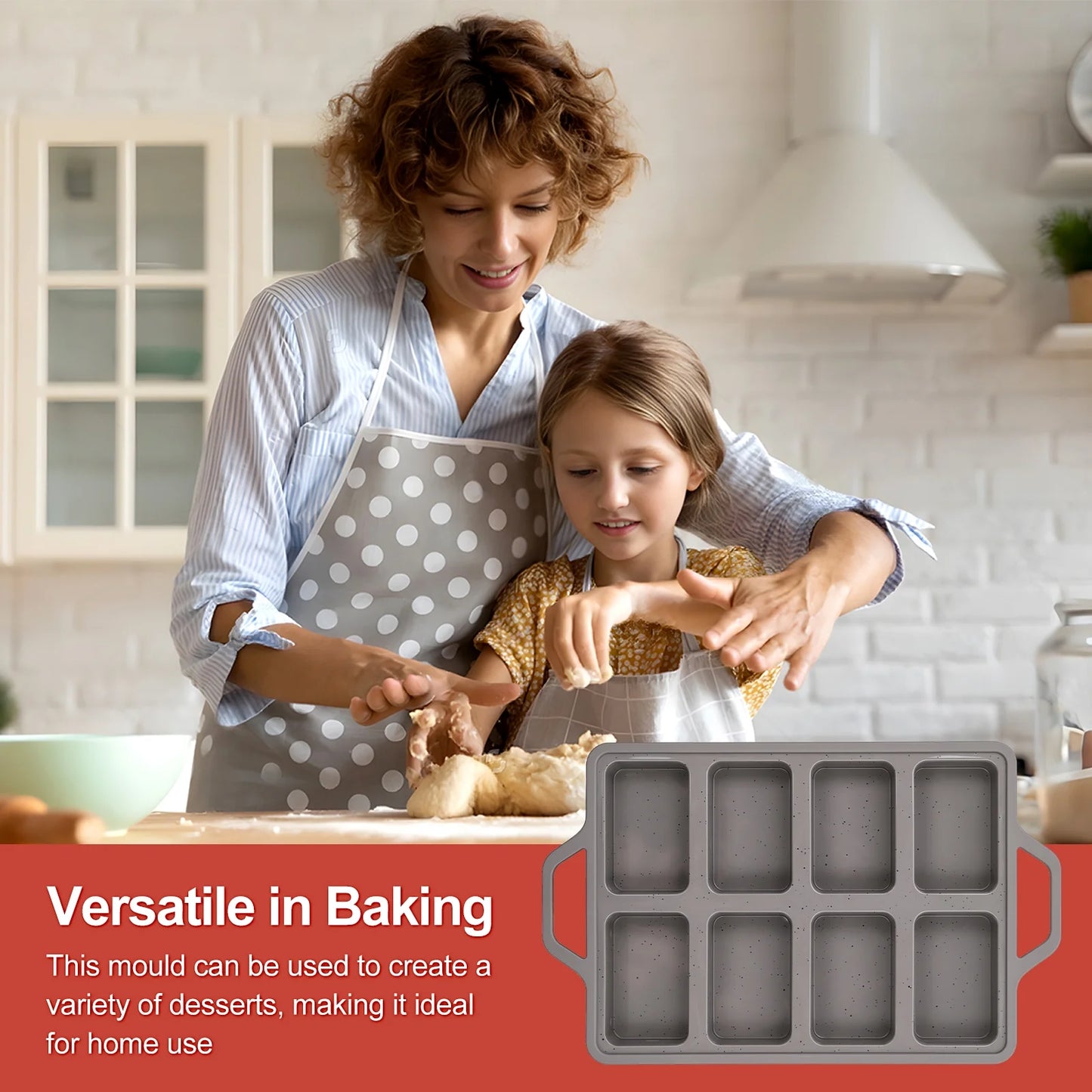 Mini Loaf Pans - Metal Reinforced Silicone Bakeware with 8 Cavities, Nonstick, 1 Pack