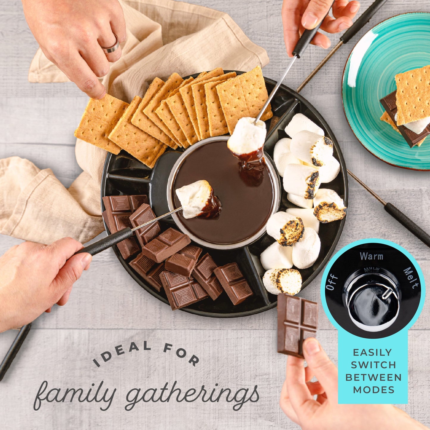 Chocolate Fondue Pot, 10 Oz Electric Fondue Set, Temperature Control, Detachable Serving Tray, 4 Forks