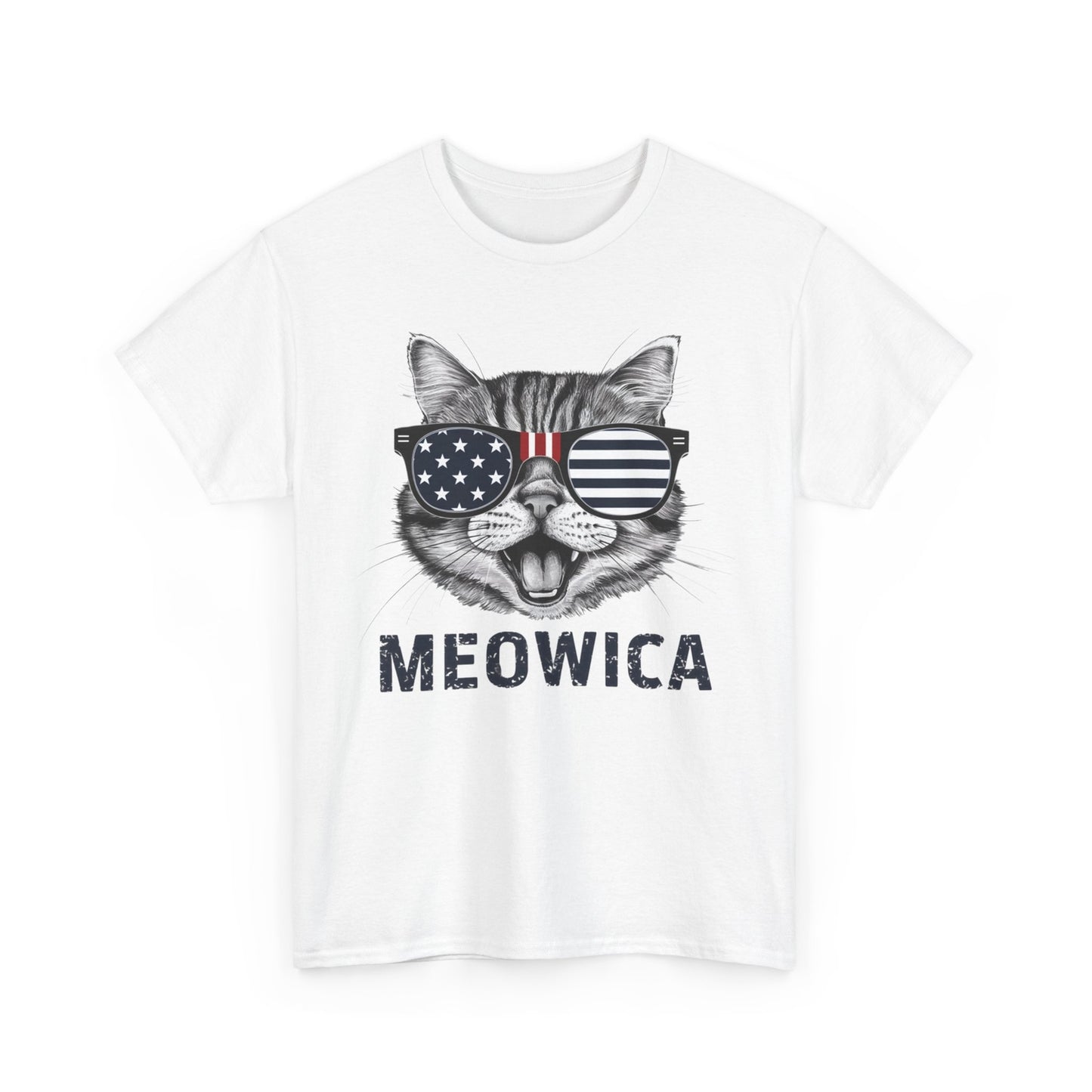 4Th of July Meowica American Flag USA T-Shirt - Novelty Cat Graphic Tee