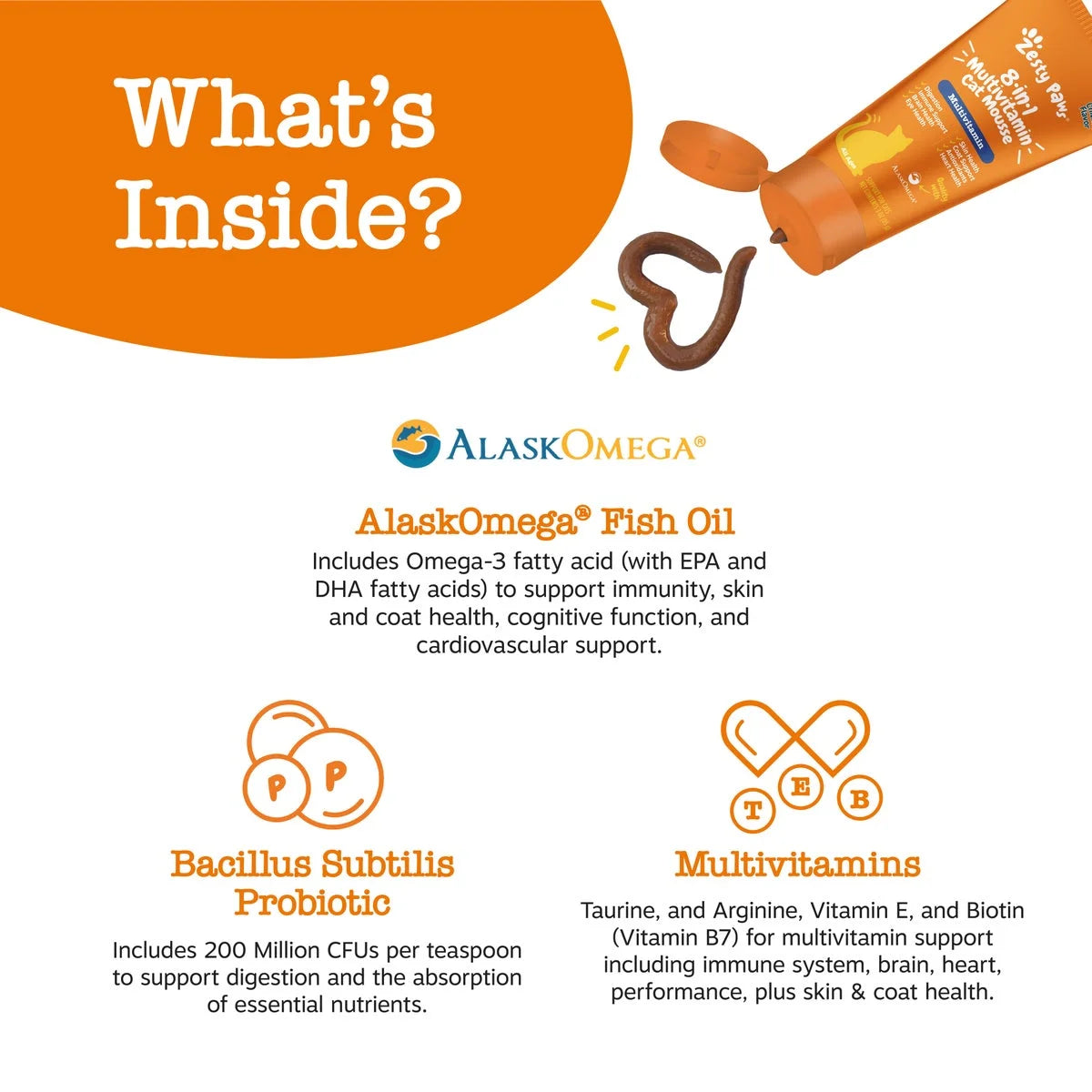 8-In-1 Multivitamin Cat Mousse, for Overall Wellbeing, 3Oz Tube