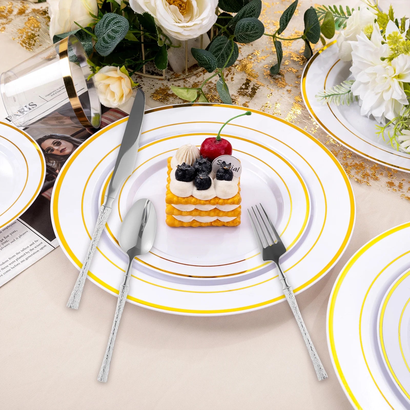 20-Piece Silverware Set with Small Waist Tree Pattern, Stainless Steel Tableware for Hotels, Includes Steak Knife, Fork, Spoon, and Dessert Fork - Dishwasher Safe