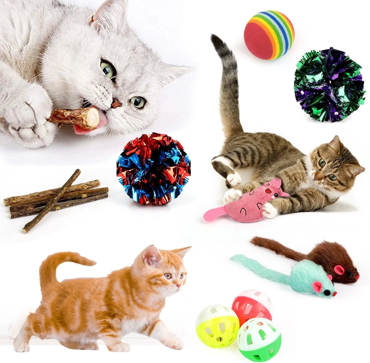32-Piece Interactive Cat Toy Set with Catnip, Collapsible Rainbow Tunnel, Feather Teasers, Crinkle Balls, and Spring Toys for Cats and Kittens