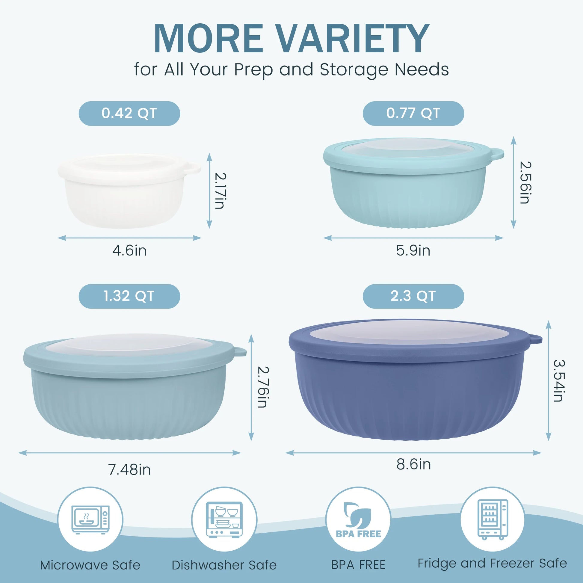 8-Piece Plastic Mixing Bowl Set with Lids - Nesting Design for Space-Saving Storage, Ideal for Cooking, Baking, and Meal Prep, Dishwasher Safe, Blue