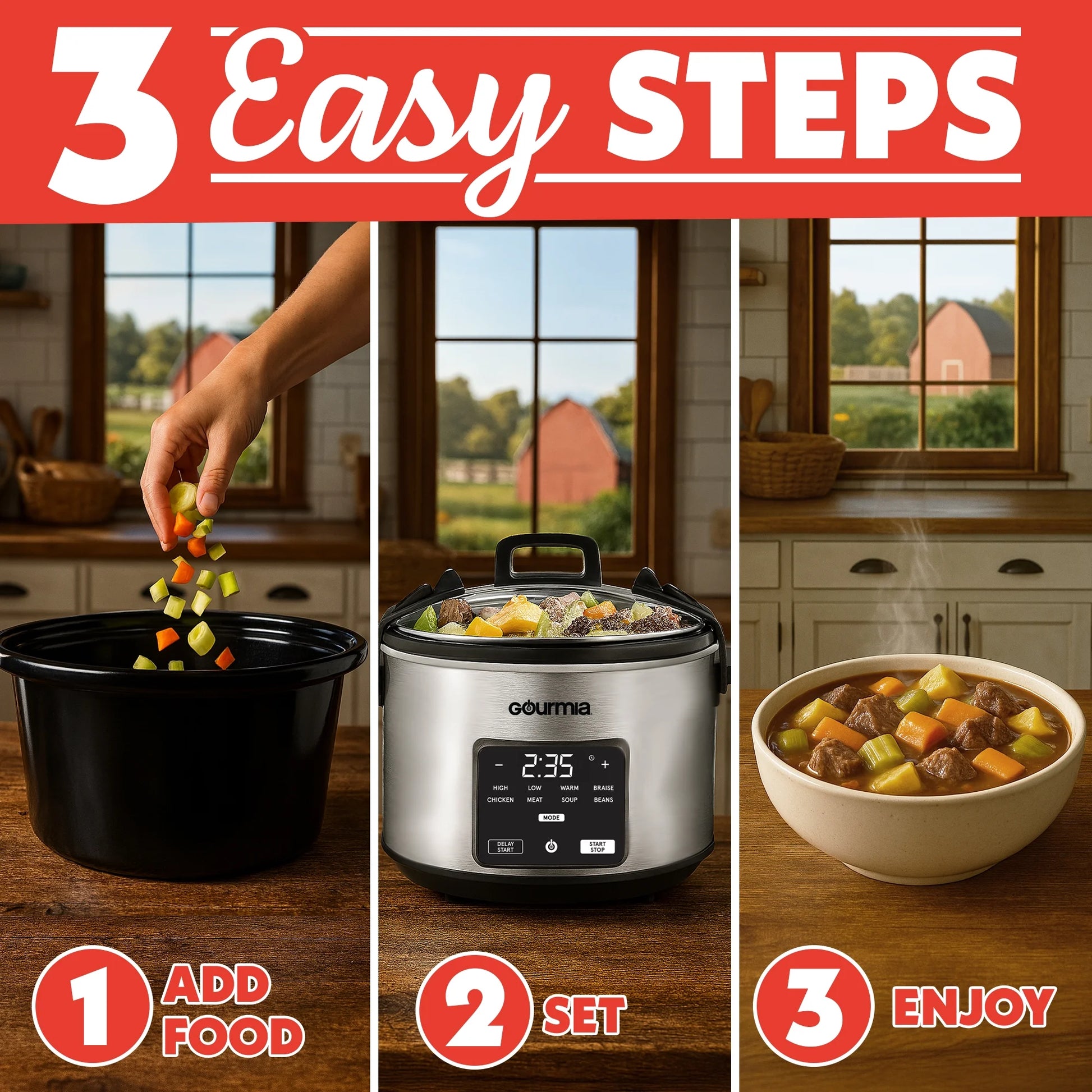 4.5 QT Programmable Slow Cooker, 5 Presets, Keep Warm, Stainless Steel