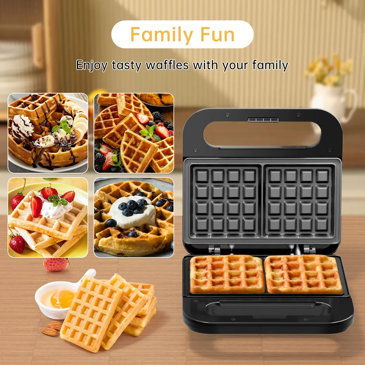 Waffle Maker, 2 Slices Non-Stick Waffle Iron, Compact Waffle Maker with Indicator Lights for Make Breakfast,Cool Touch Handles, Easy Clean