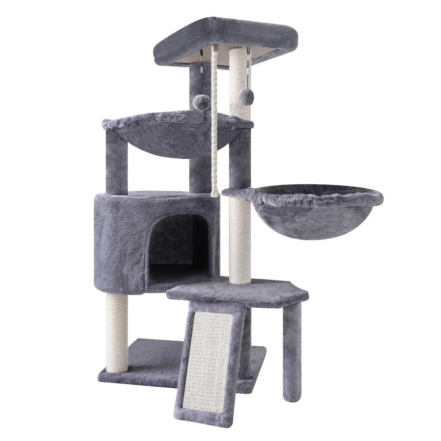 37.4-Inch Cat Tree Tower with Scratching Posts, Activity Center, Cat Condo, and Dual Hammocks in Grey