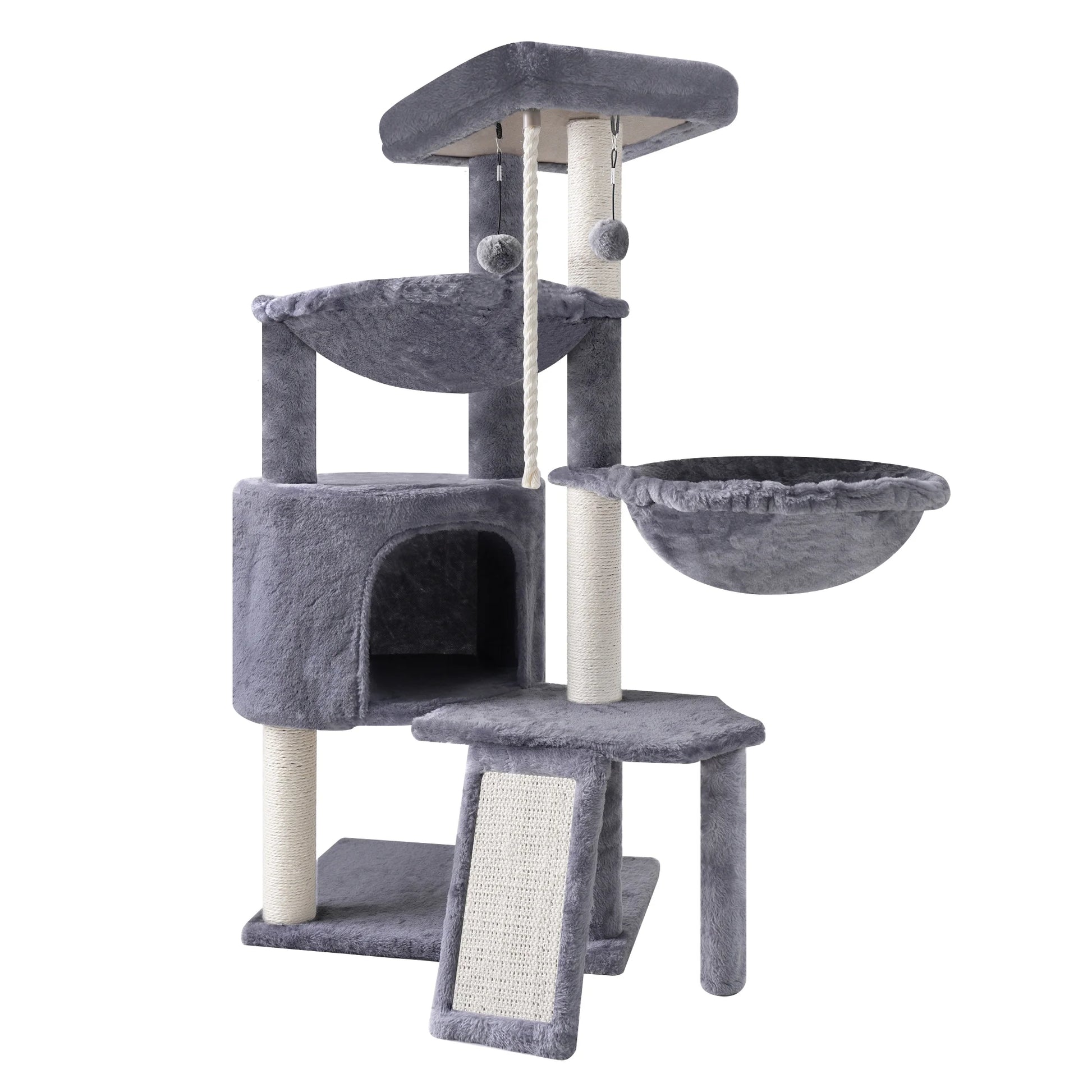 37.4-Inch Cat Tree Tower with Scratching Posts, Activity Center, Cat Condo, and Dual Hammocks in Grey