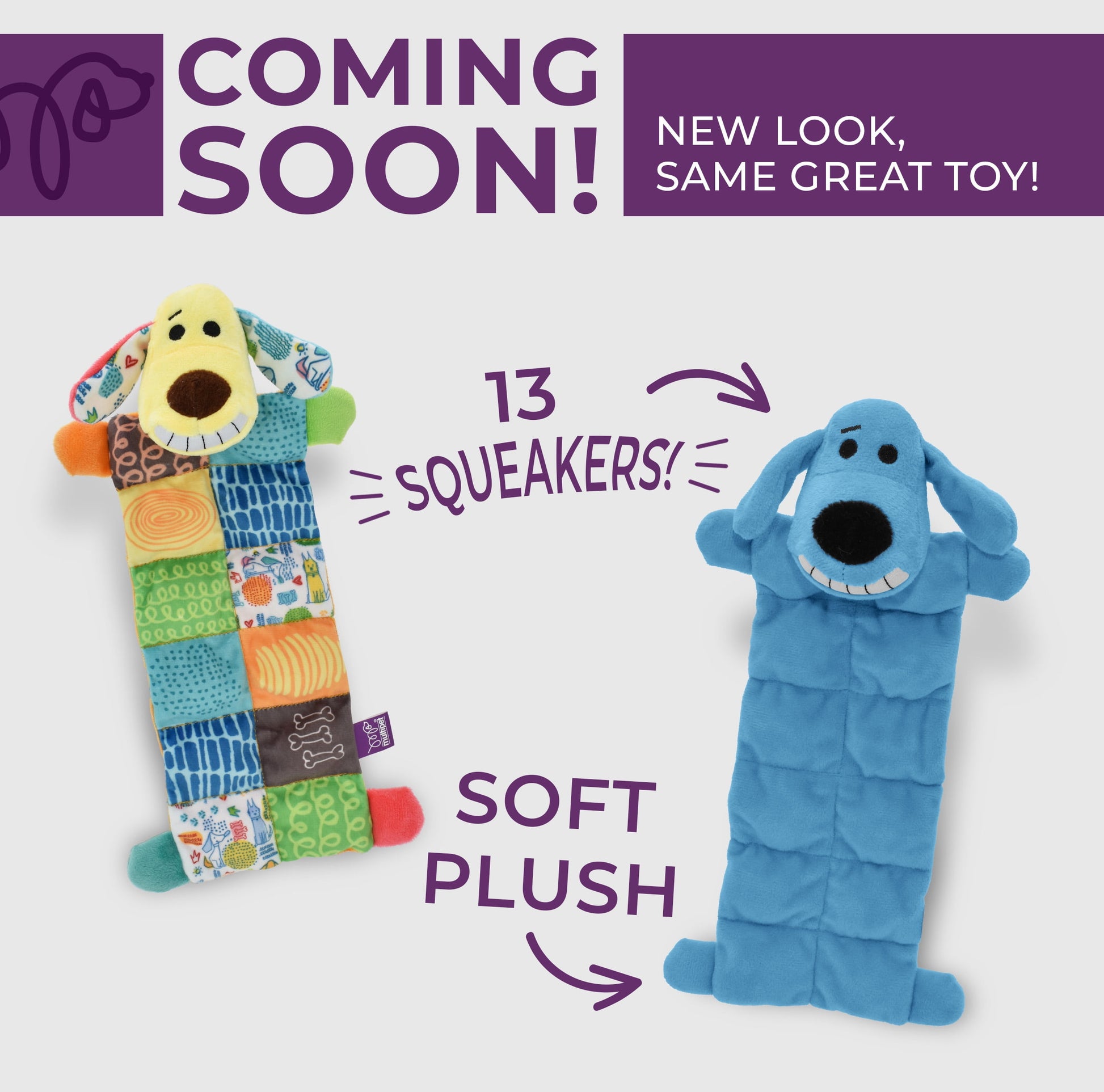 Plush Dog Toy - Smiling Loofa Mat, 12 Inches with 13 Squeakers