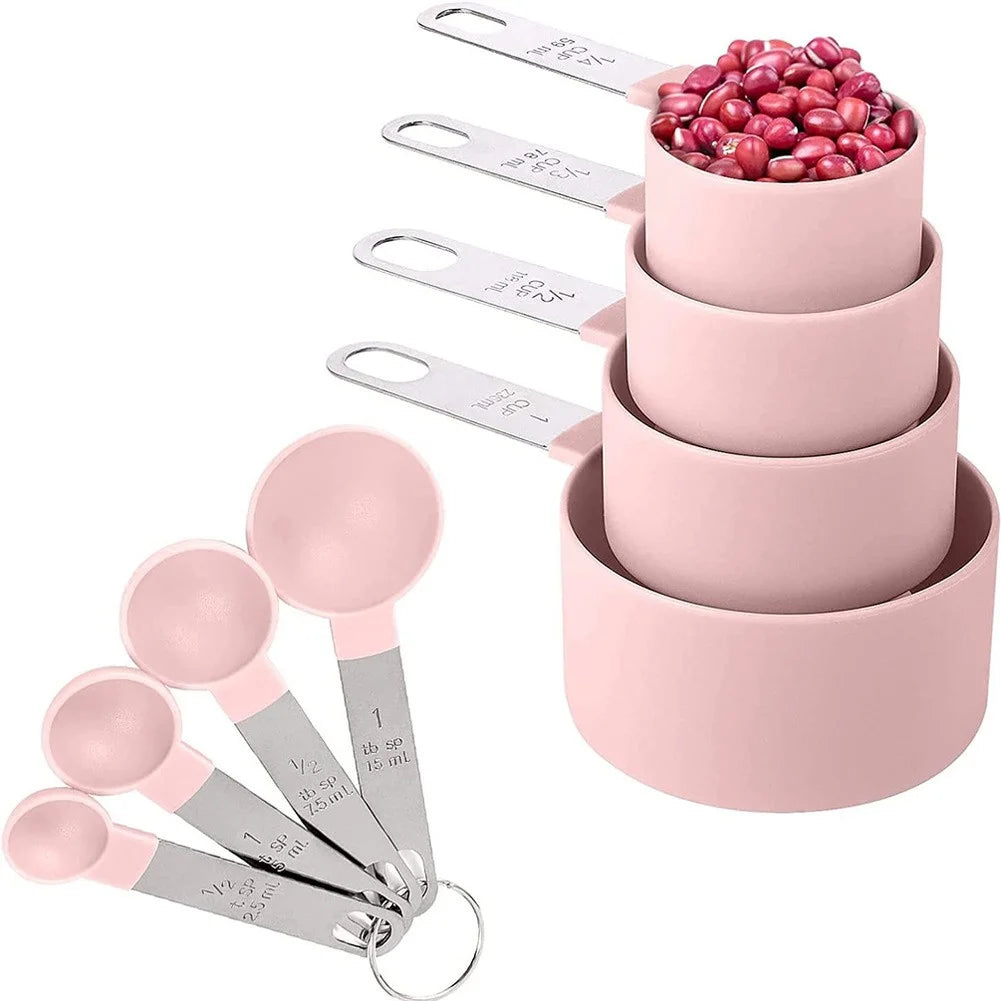 8 Pcs/Set Measuring Cups Multipurpose Spoons with Stainless Steel Handles Pink Baking Accessories Kitchen Gadgets Tool