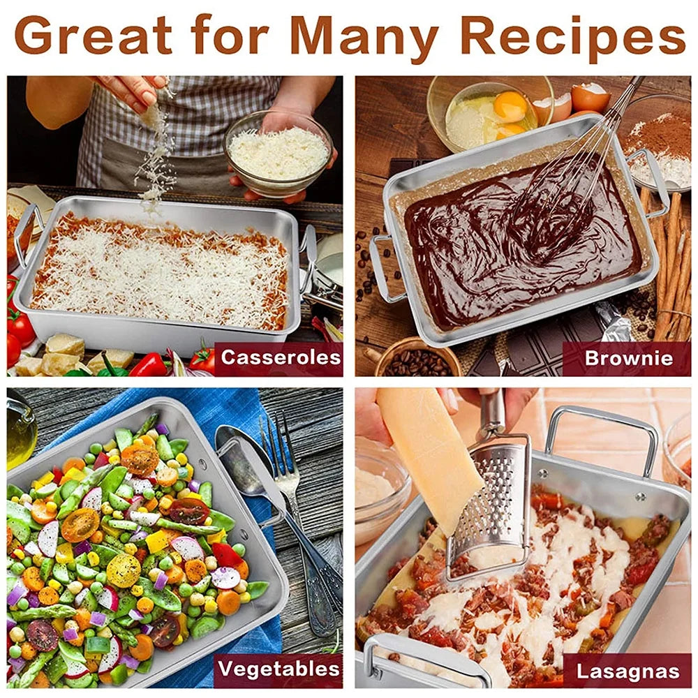 Roasting Pan,  14 Inch Stainless Steel Turkey Roaster with Rack, Include Deep Lasagna Pan & V-Shaped Rack & Roasting Rack, Non-Toxic & Heavy Duty, Dishwasher Safe