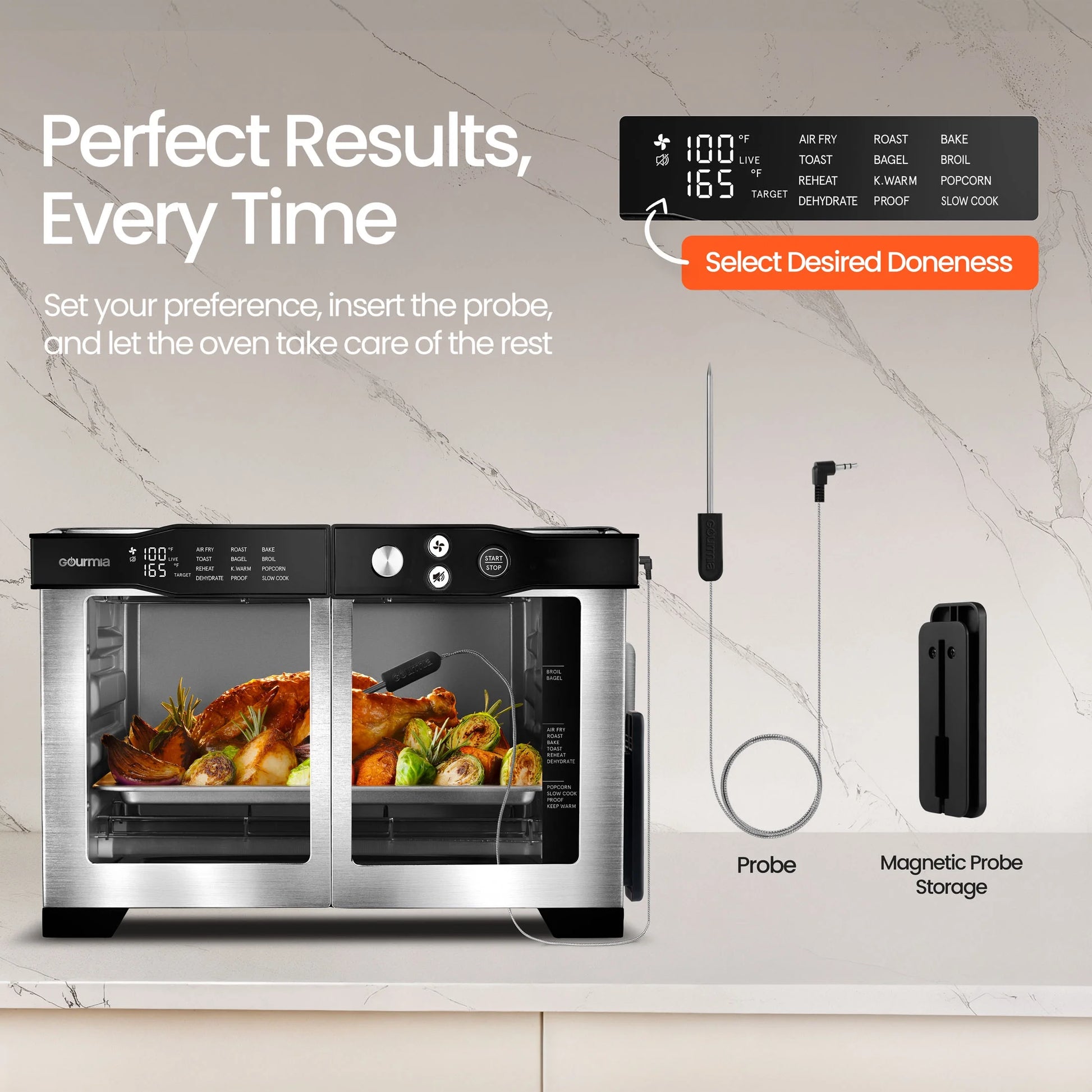 6-Slice Digital French Door Toaster Oven Air Fryer with Integrated Temperature Probe, 24L, Stainless Steel