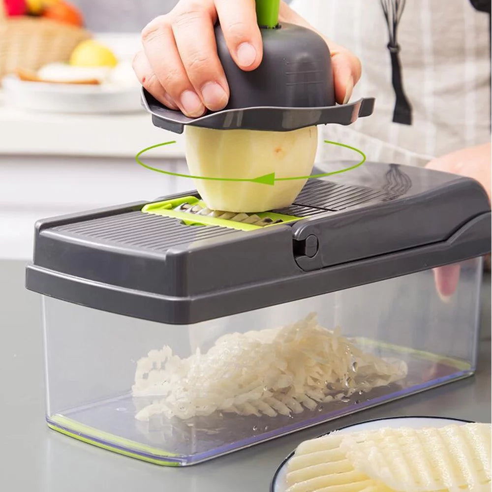 14-in-1 Multifunctional Vegetable Chopper with 8 Blades and Container