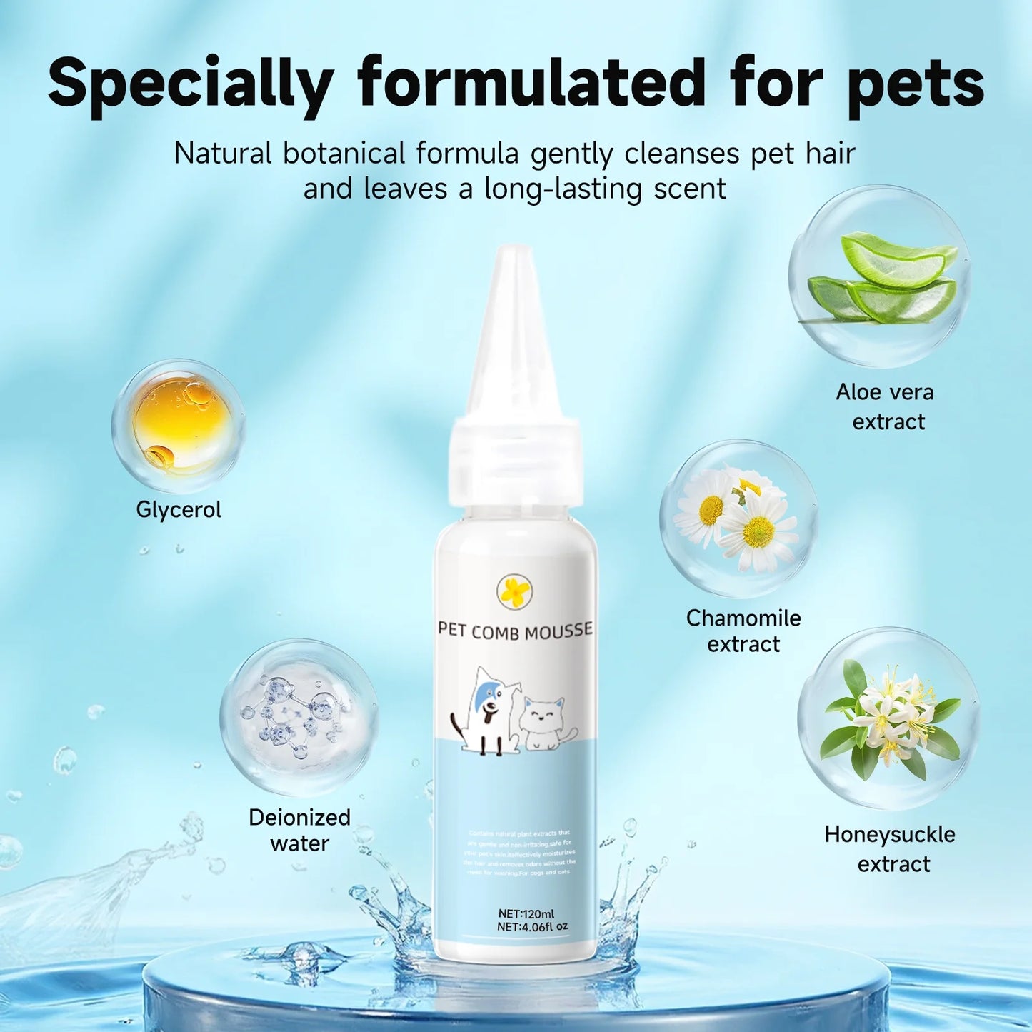 Professional Pet Steam Grooming Brush for Dogs and Cats - 3-in-1 Shedding and Hair Removal Tool with Self-Cleaning Spray Comb and Mist for Long-Haired Pets - Includes Waterless Shampoo