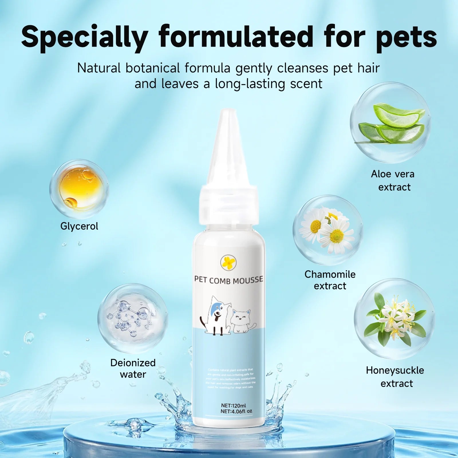 Professional Pet Steam Grooming Brush for Dogs and Cats - 3-in-1 Shedding and Hair Removal Tool with Self-Cleaning Spray Comb and Mist for Long-Haired Pets - Includes Waterless Shampoo