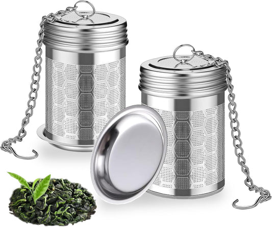 2 Pack Tea Infuser for Loose Tea, Extra Fine Mesh Tea Strainers with Drip Trays, 304 Stainless Steel Tea Diffuser Filter, Tea Steeper Infusers for Teapot, Brew Tea