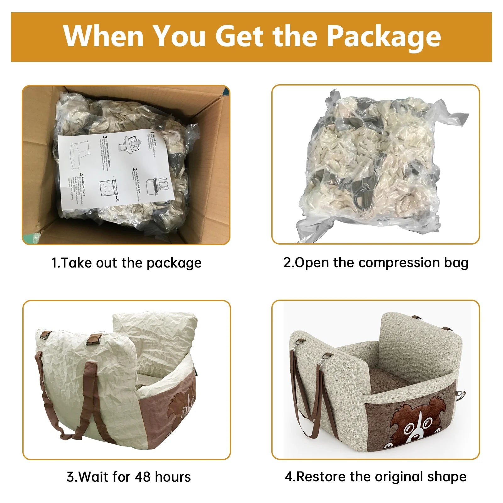 Premium Pet Booster Seat for Car - Safe and Secure Travel Carrier for Dogs, Portable Foam-Filled Bed, Thickened Design for Puppies, 21"L x 21"W x 17"H, Beige