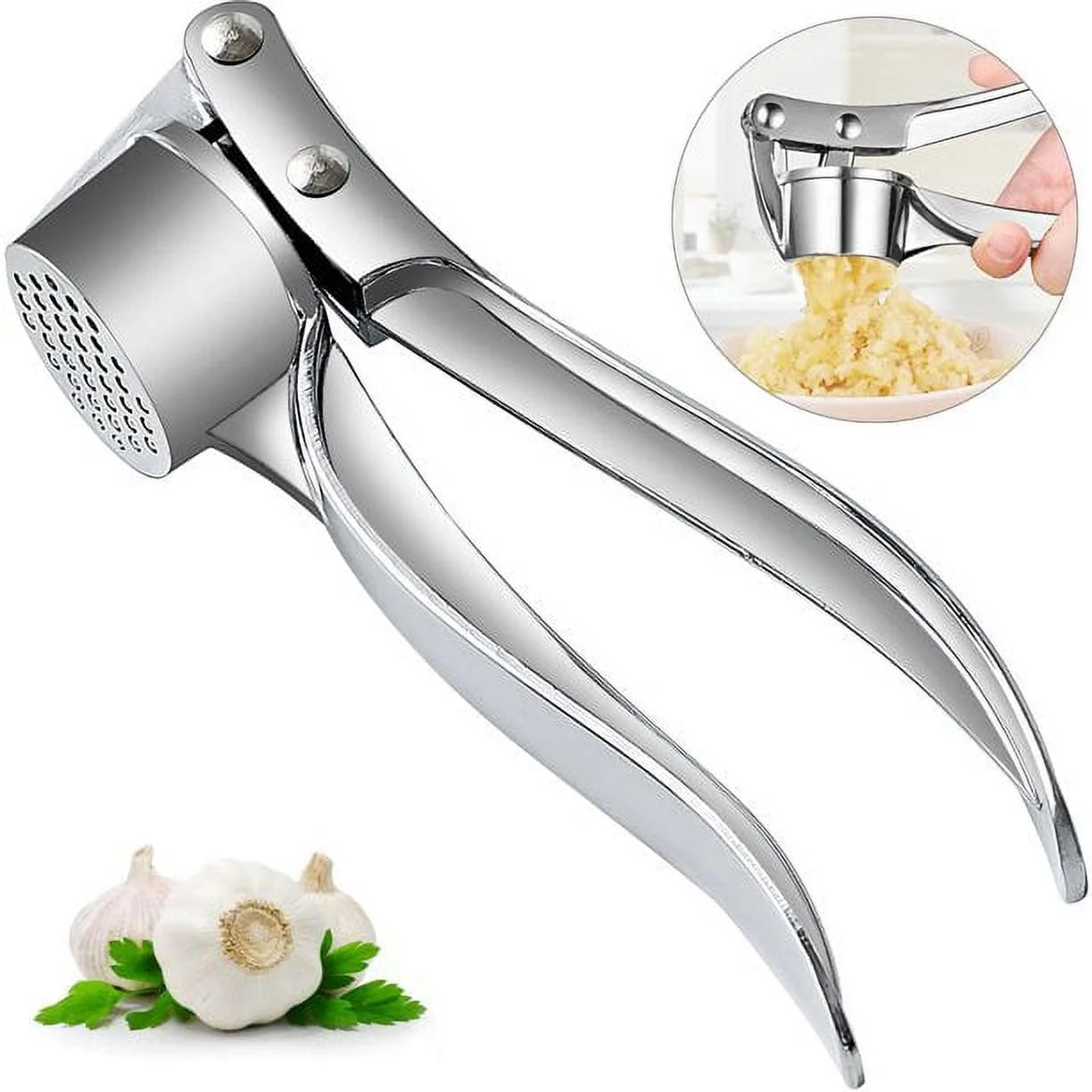 Garlic Press Crusher Professional Squeezer Masher Kitchen Mincer Tool- Easy to Clean(Stainless Steel)