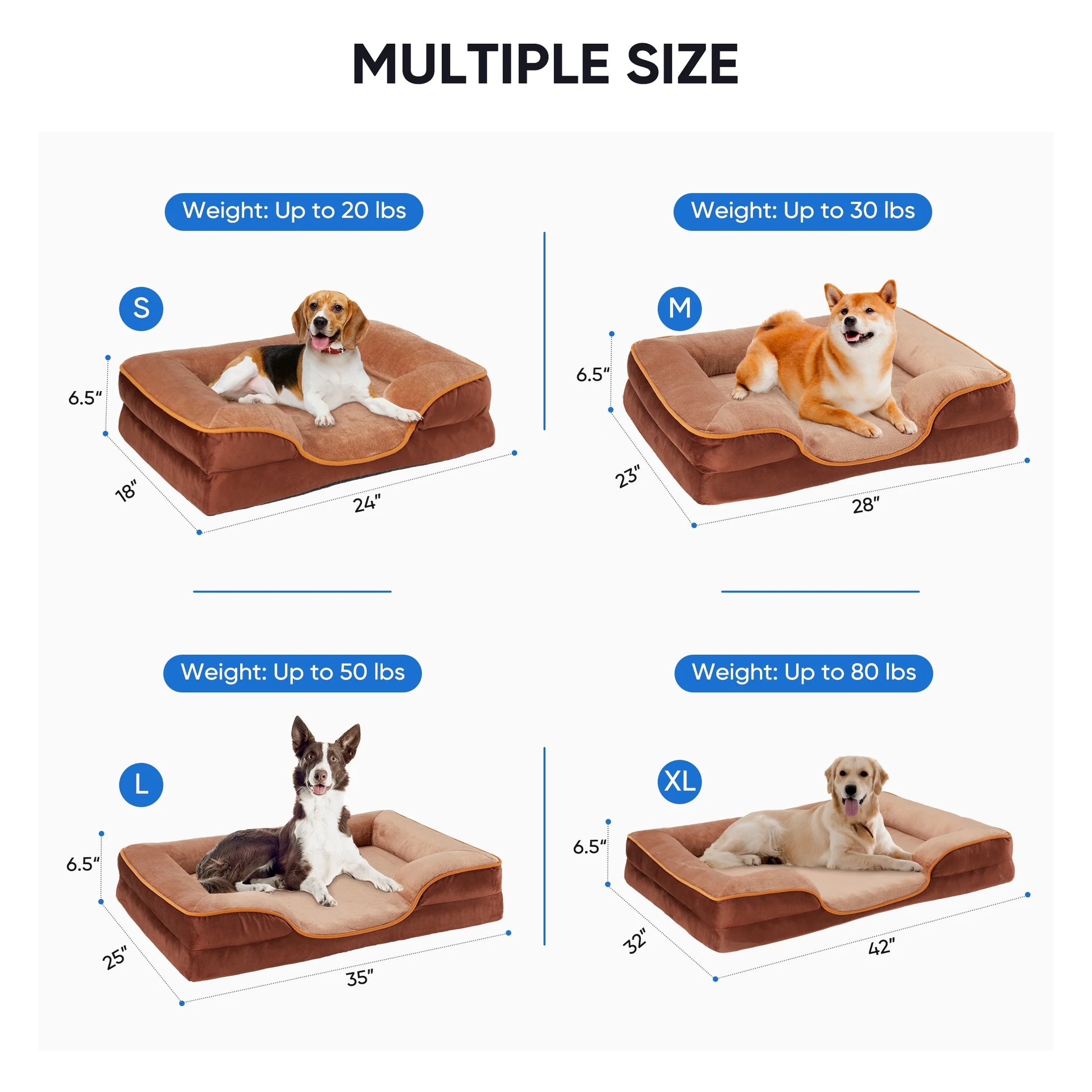 Large Orthopedic Dog Sofa Bed, 35" x 25", Supportive Foam Pet Couch with Removable Washable Cover, Brown