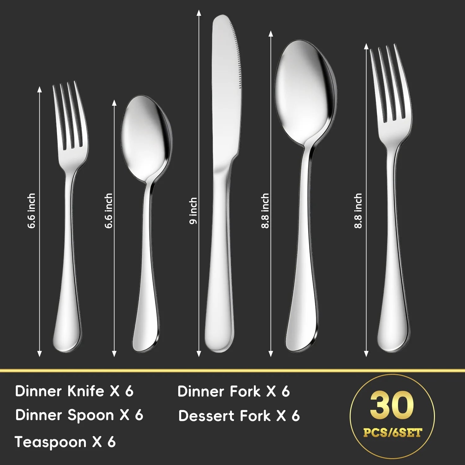 30 Pcs Silverware Set for 6,  Stainless Steel Flatware Tableware Set, Include Forks Spoons and Knives Set, Mirror Polished Cutlery Utensil Set for Home Restaurant, Dishwasher Safe