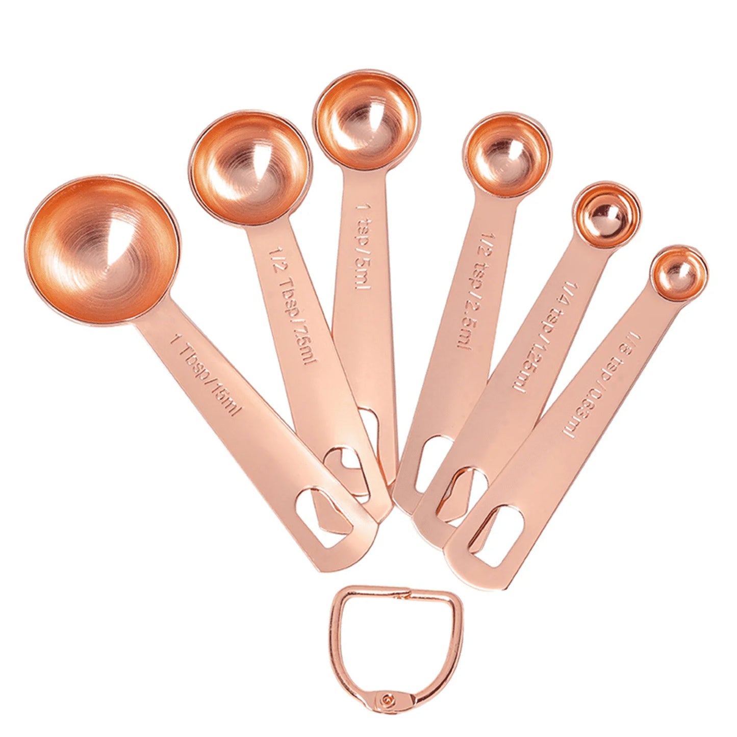 6 Pcs Measuring Cups and Spoons Set,Space-Saving Kitchen Utensil with Stainless Steel Handles,Clear and Precise Measurements with Dual-Scale Handles Measuring Spoons Set,Rose Gold
