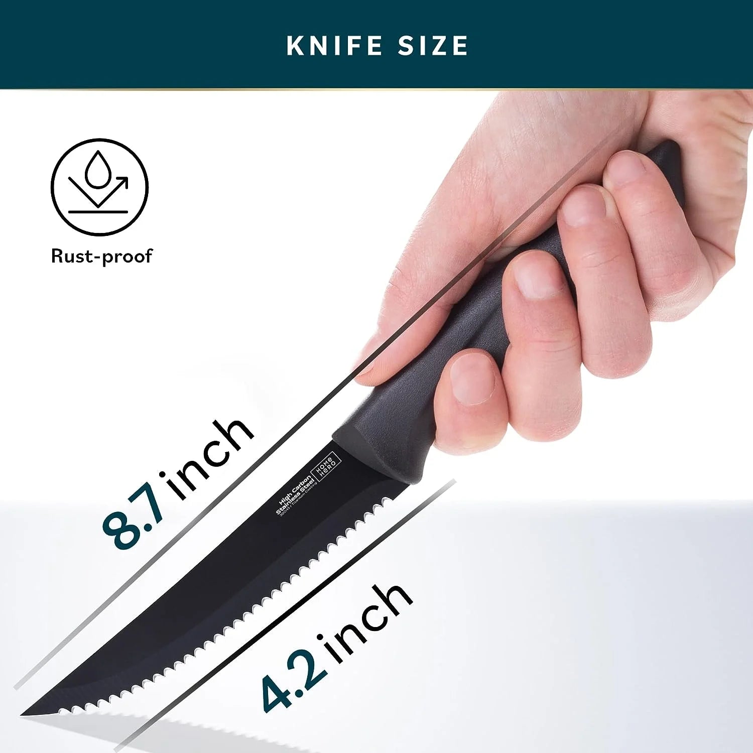 - 6 Pcs Kitchen Knife Set & Steak Knifes - Stainless Steel, Black