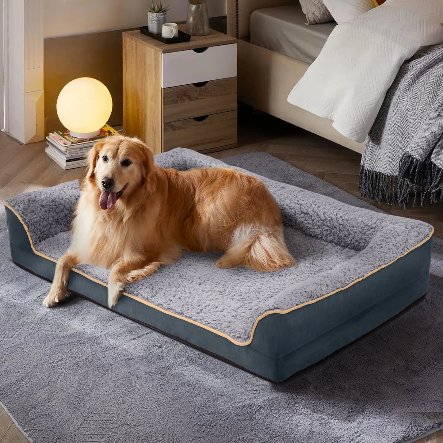 Orthopedic Dog Sofa Bed for All Sizes - Non-Slip Pet Couch with Removable Washable Cover and Supportive Egg Crate Foam, Dark Gray
