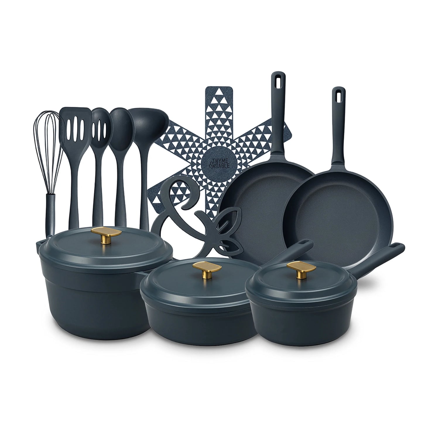 18-Piece Non-Stick Diecast Cookware & Silicone Utensil Set, Pots and Pans Set - Atlantic Blue