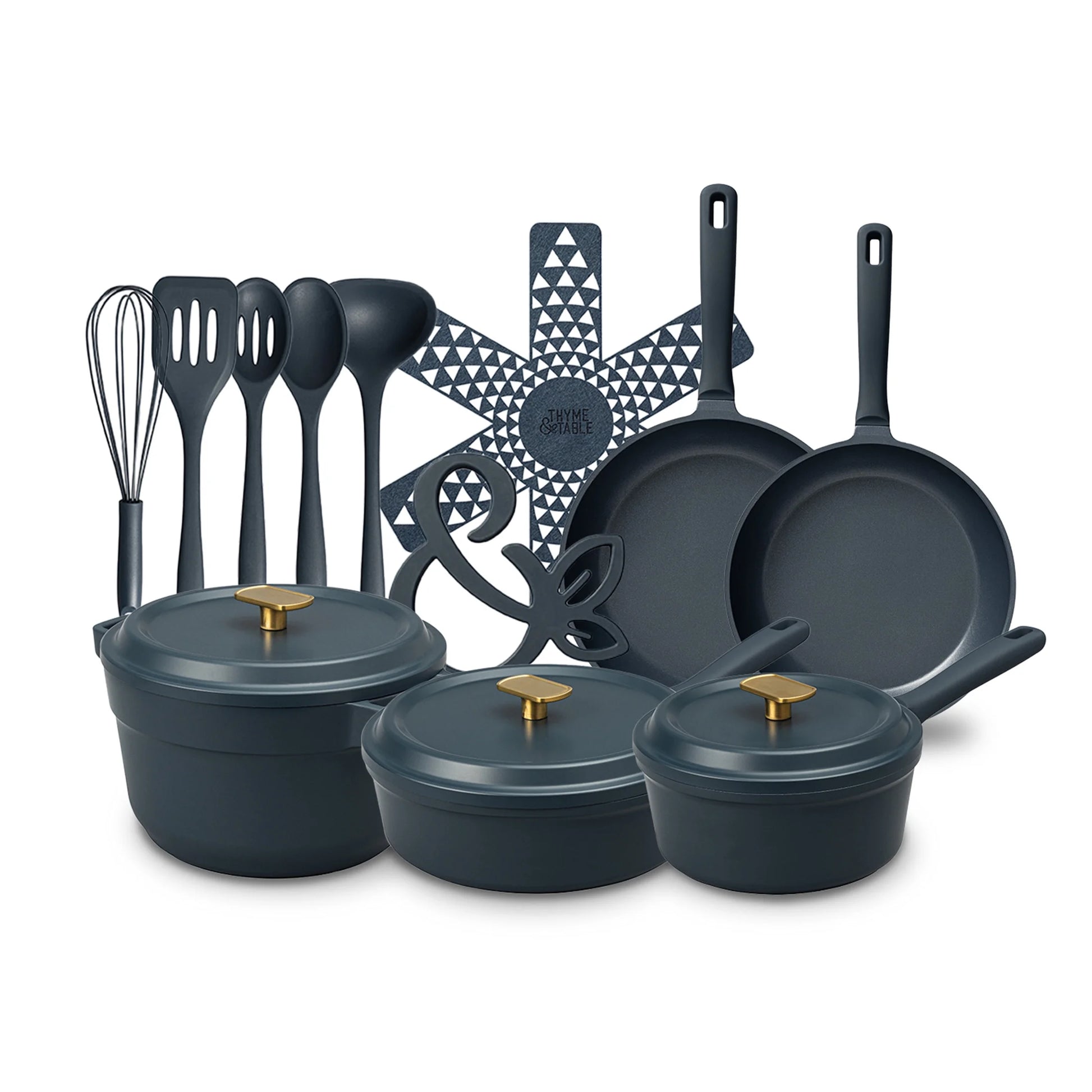 18-Piece Non-Stick Diecast Cookware & Silicone Utensil Set, Pots and Pans Set - Atlantic Blue