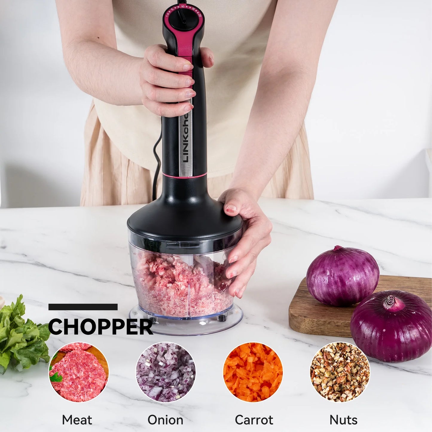 20-Speed 1000W 5-in-1 Immersion Hand Blender with Turbo Mode, Baby Food Processor, and Chopper, Includes 600ml Beaker (Black)