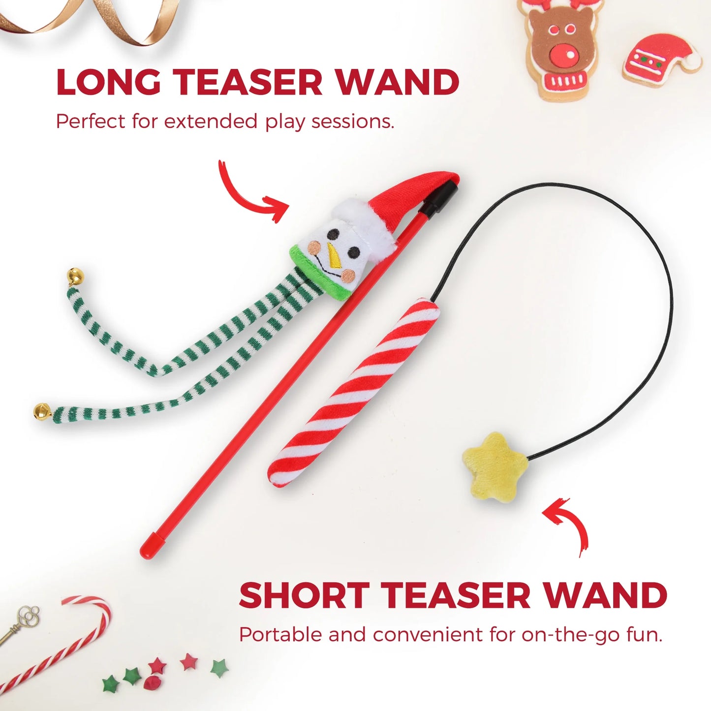 10-Piece Interactive Cat Toy Set Featuring 4 Balls, 2 Catnip Mice, and 2 Teaser Sticks