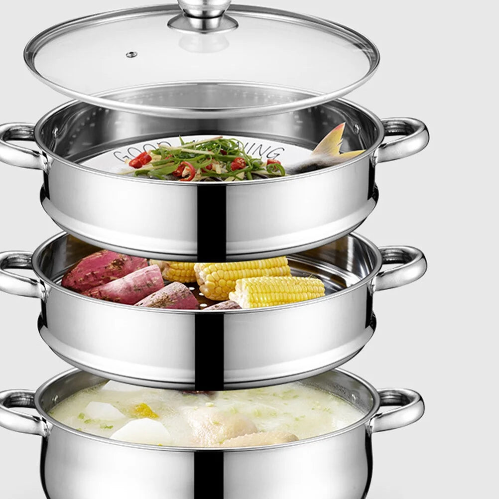 5 Tier Multi Tier Layer Stainless Steel Steamer Pot for Cooking with Stackable Pan Insert/Lid, Food Steamer, Vegetable Steamer Cooker, Steamer Cookware Pot