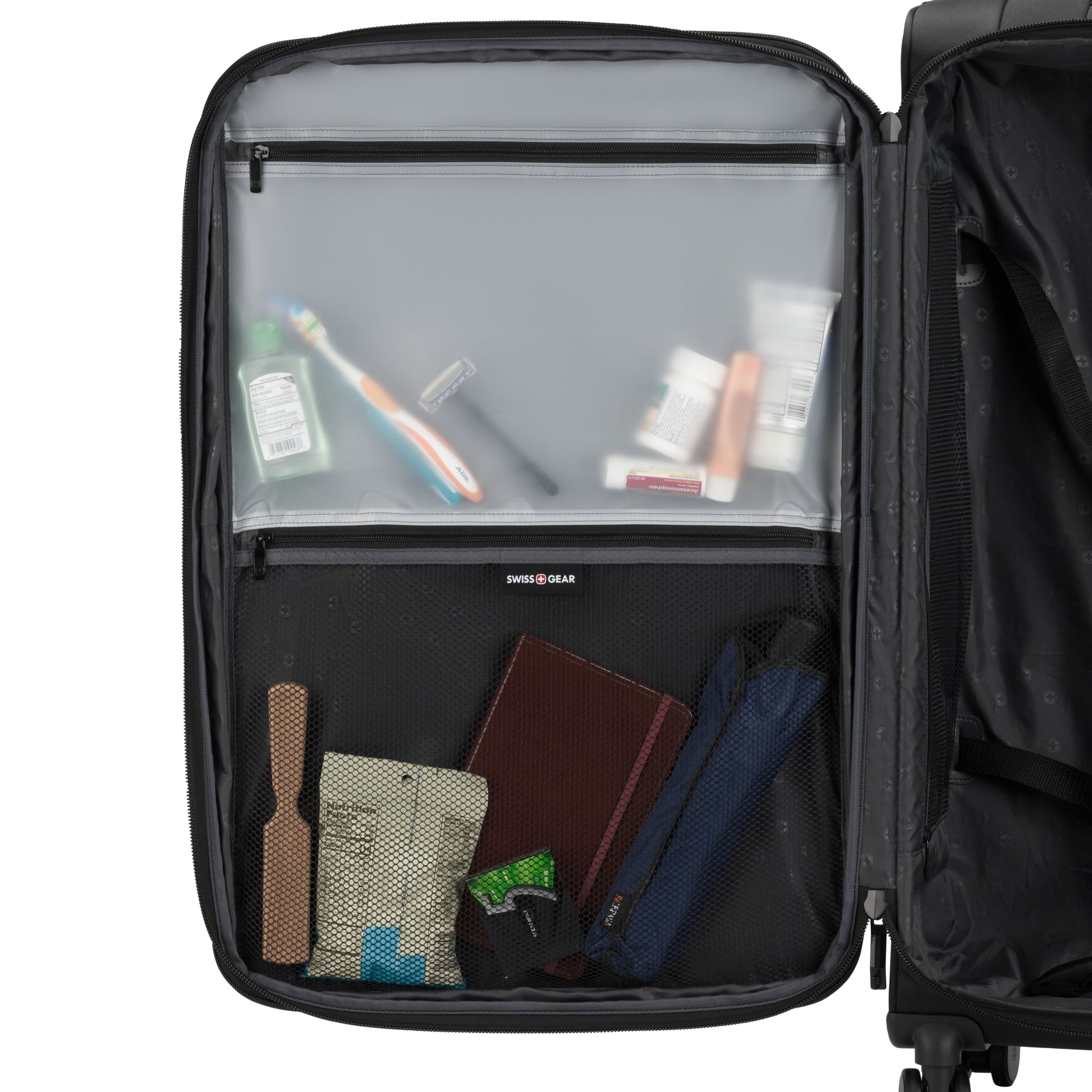 Stride Expandable Large Checked Spinner Suitcase, Black, 8-Wheel Design with Integrated TSA Lock