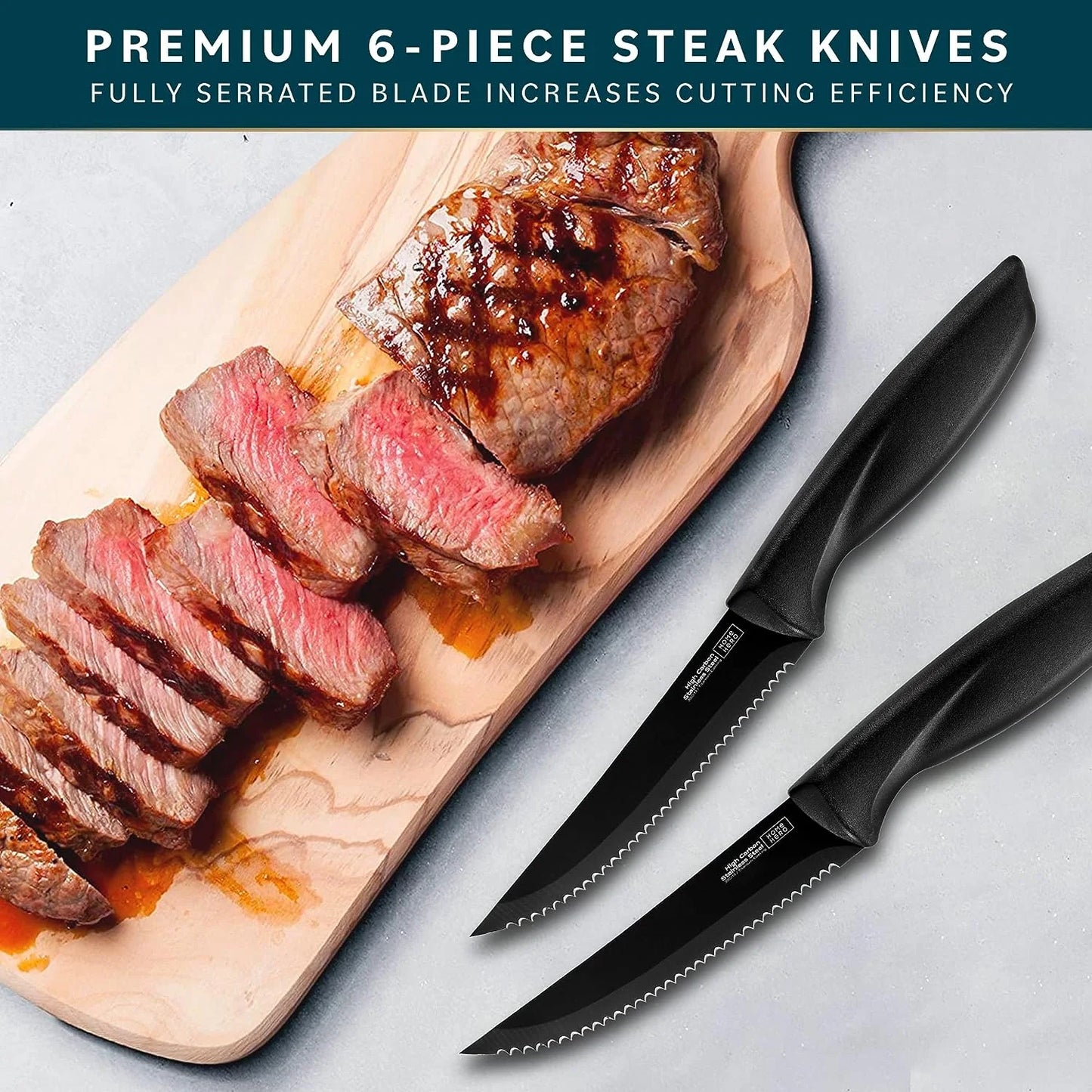 - 6 Pcs Kitchen Knife Set & Steak Knifes - Stainless Steel, Black