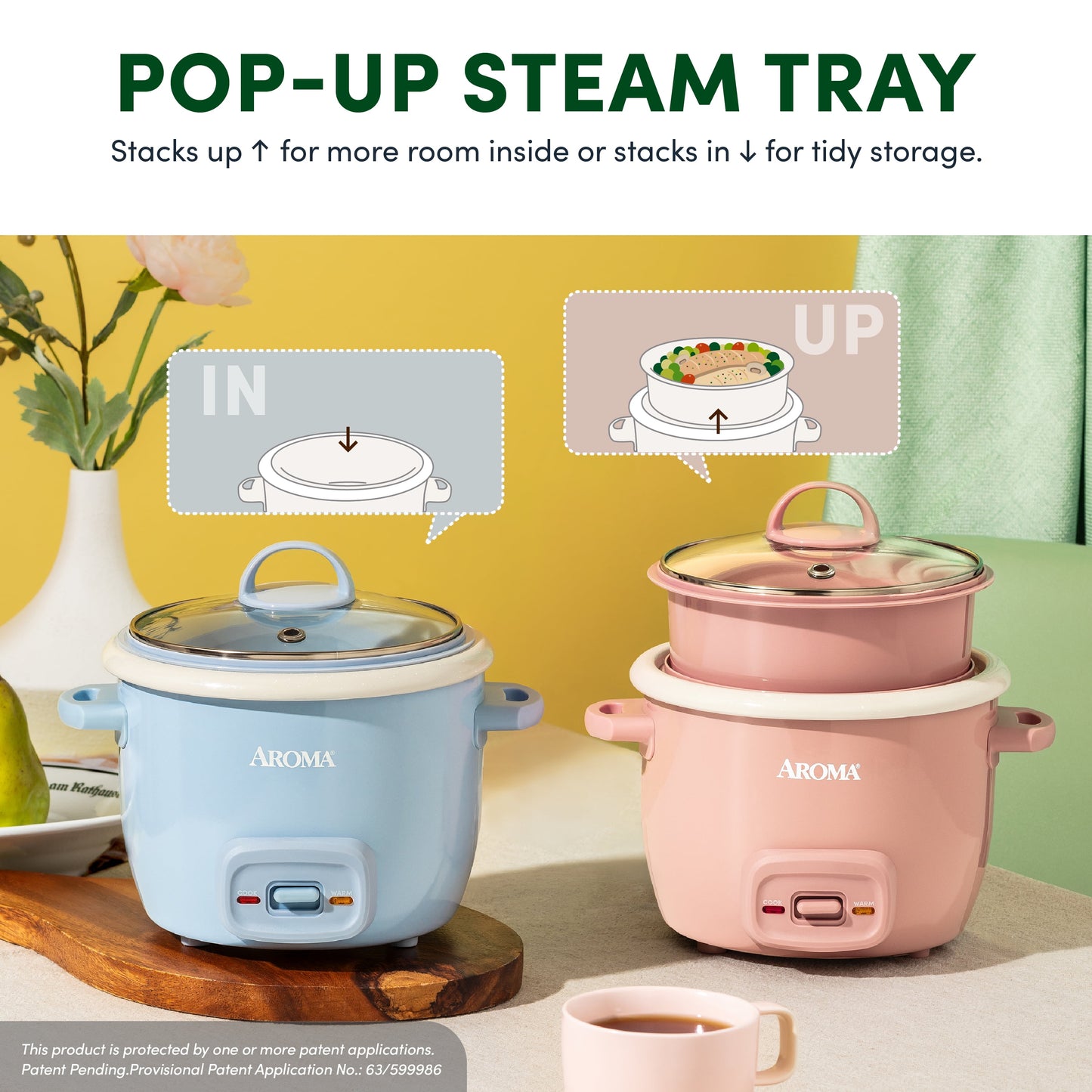 ® 4-Cup Rice Cooker & Food Steamer with Bonded Granite® Nonstick Ceramic & Pop-Up Steam Tray - Blue