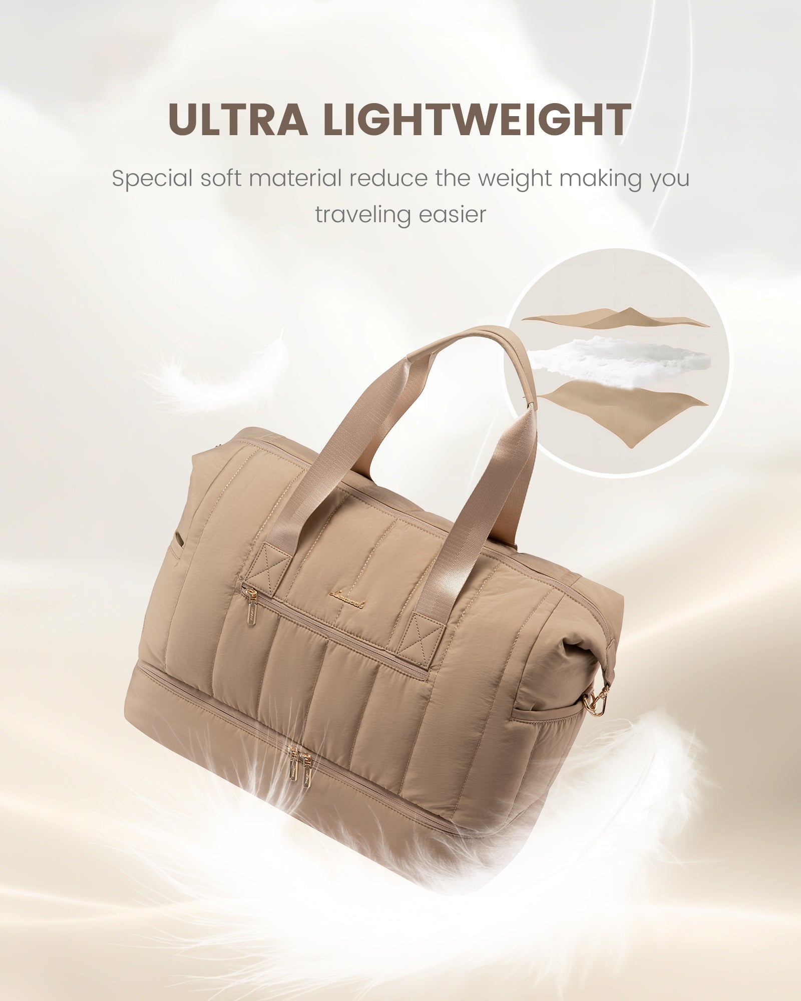 42L Puffer Duffle Bag - Versatile Travel Weekender with Toiletry Bag, Ideal for Carry-On, Hospital, and Gym Use with Dry/Wet Separation