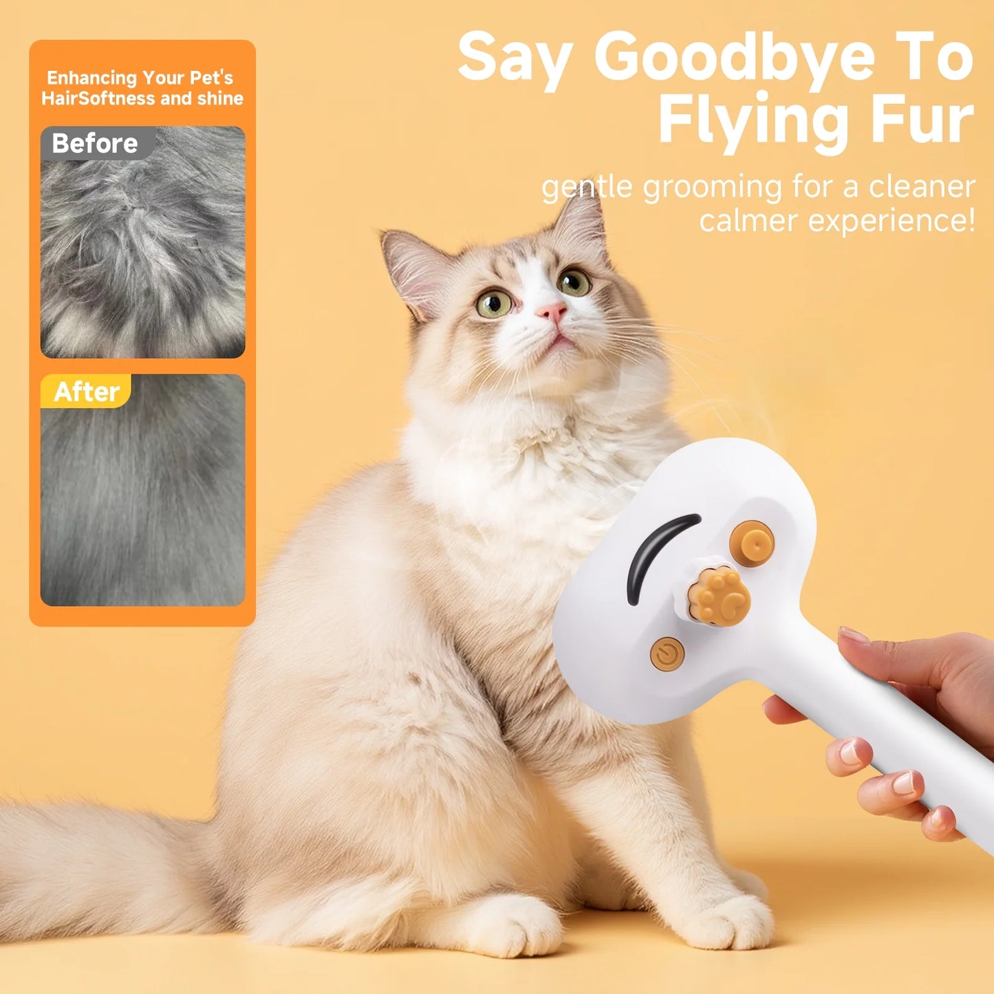 Professional Pet Steam Grooming Brush for Dogs and Cats - 3-in-1 Shedding and Hair Removal Tool with Self-Cleaning Spray Comb and Mist for Long-Haired Pets - Includes Waterless Shampoo