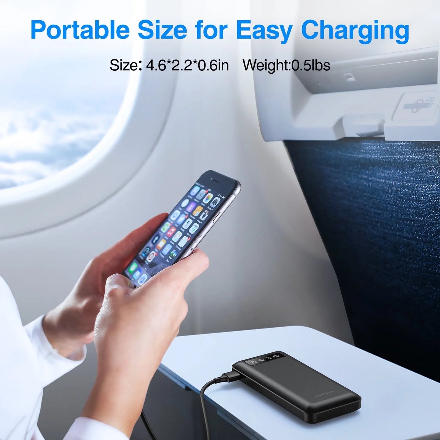 20,000mAh Portable Power Bank with Cables, USB Battery Pack Compatible with iPhone and Android Devices
