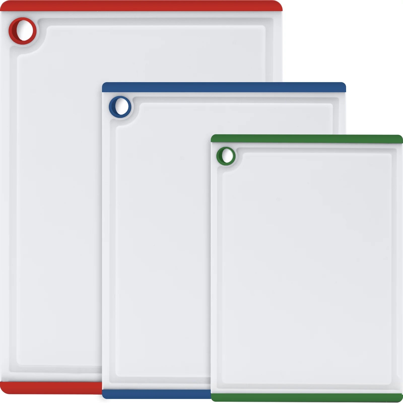 3-Piece Plastic Large Cutting Boards Set for Kitchen, Non-Slip Feet and Juice Grooves, Multicolor