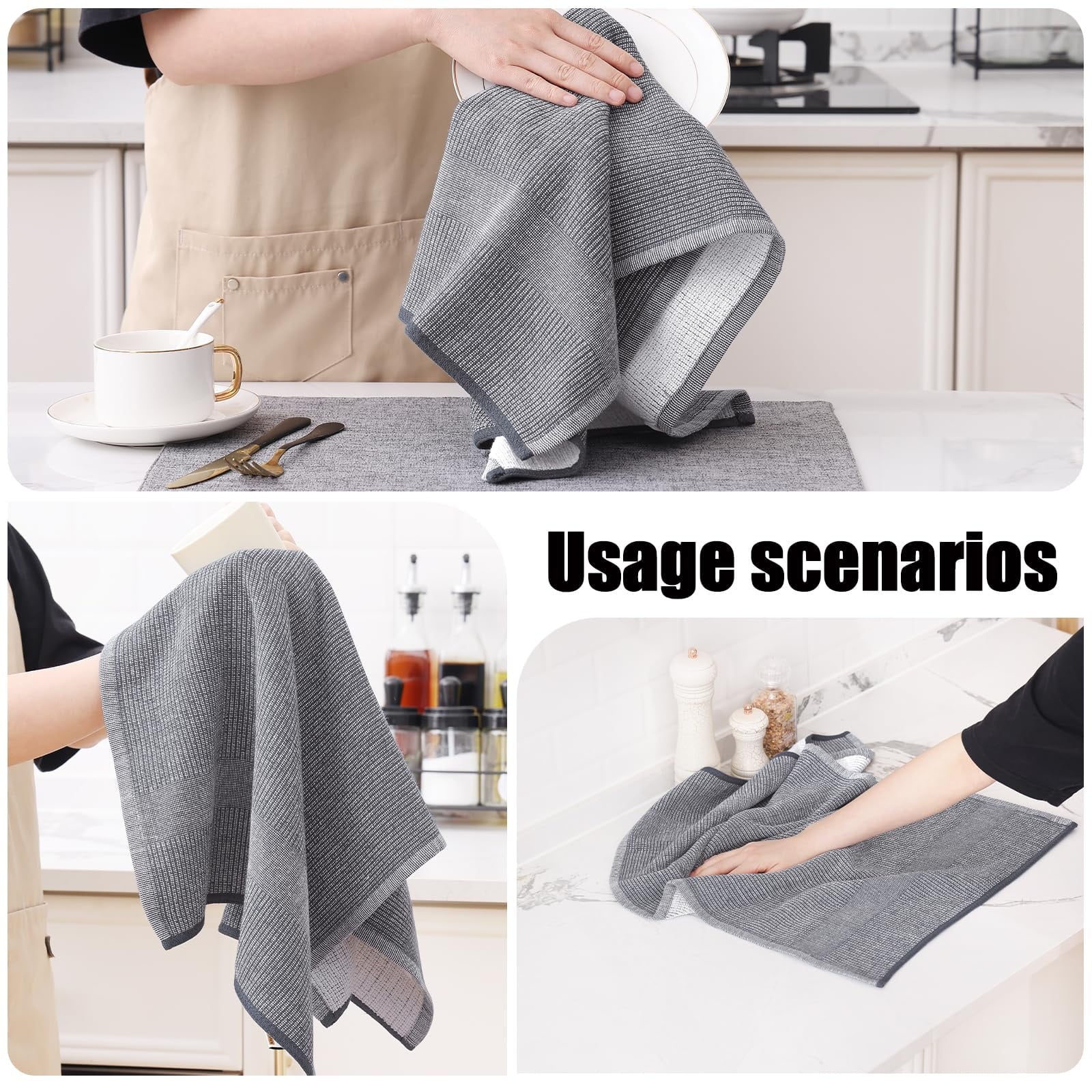Premium Kitchen Towels(18"X 28", 6 Pack), Large Cotton Kitchen Hand Towels, Grey