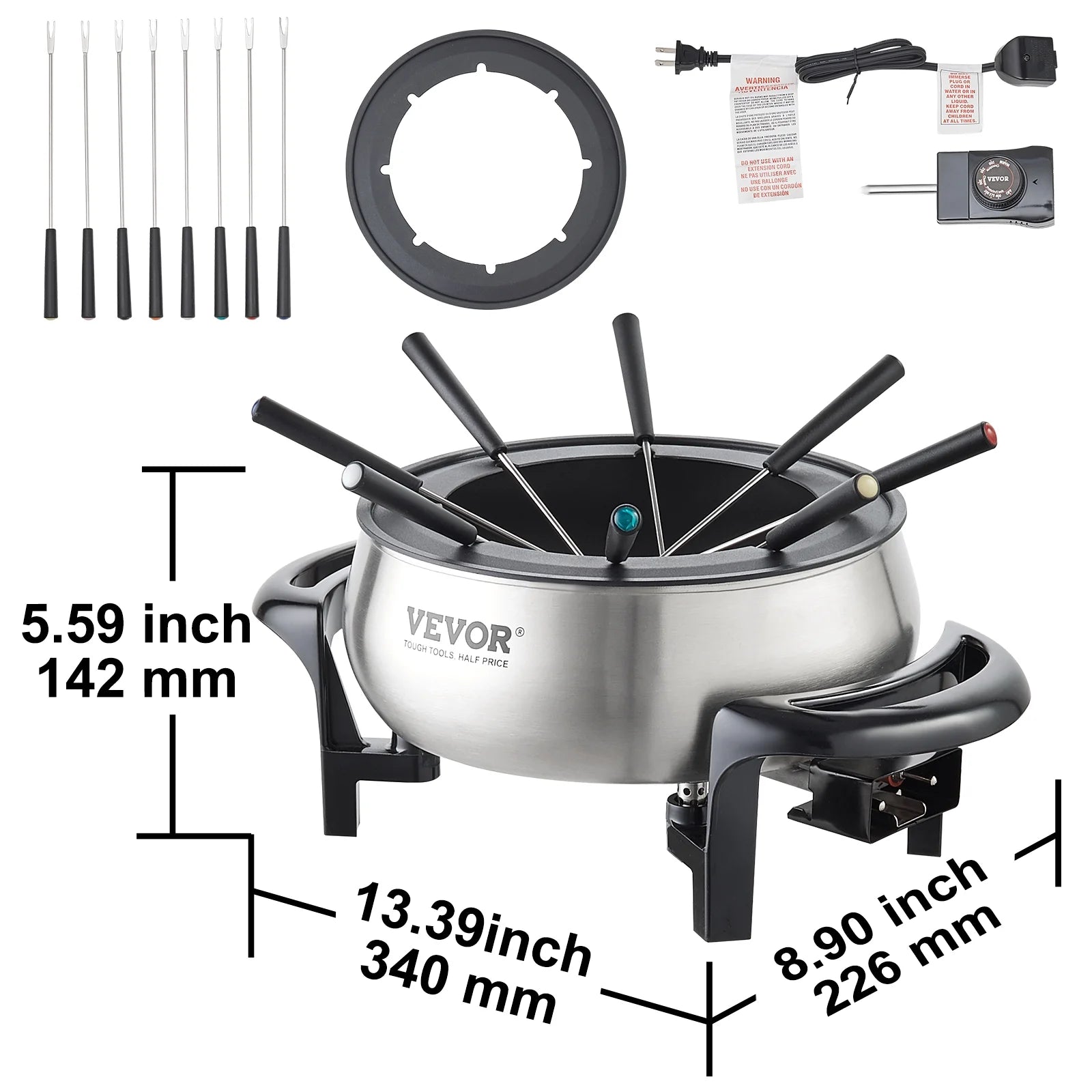 Electric Fondue Pot Set for Cheese & Chocolate, 3 Quart Chocolate Melting Warmer, Stainless Steel Fondue Maker with Temperature Control and 8 Forks,For Hors Deoeuvres,Entrees,And Desserts