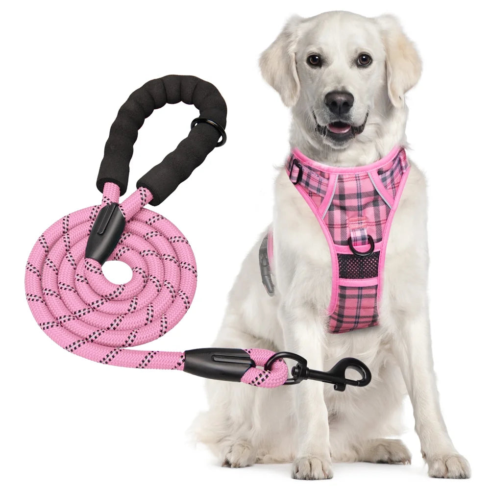 Adjustable Dog Harness and Leash Set, Escape-Proof No-Pull Vest with Reflective Soft Padding and Handle for Small to Large Dogs