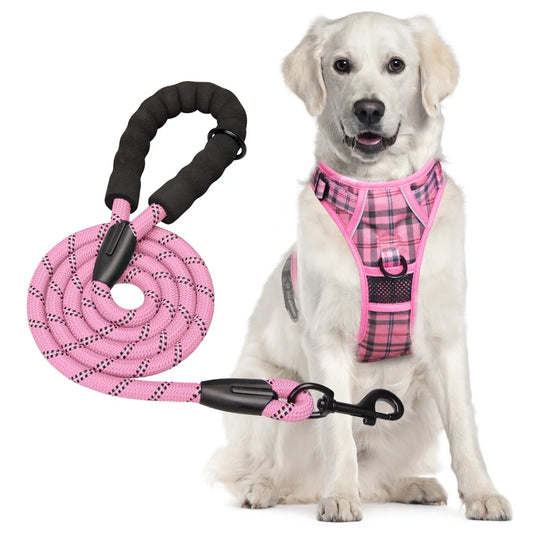 Adjustable Dog Harness and Leash Set, Escape-Proof No-Pull Vest with Reflective Soft Padding and Handle for Small to Large Dogs