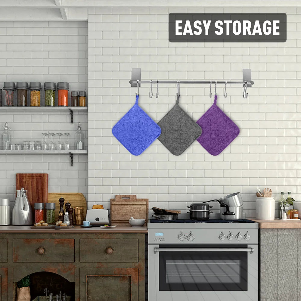 Kitchen Pot Holders Sets Heat Resistant Pot Holder Cotton Oven Hot Pads for Cooking Baking Set of 3 7X7" Black