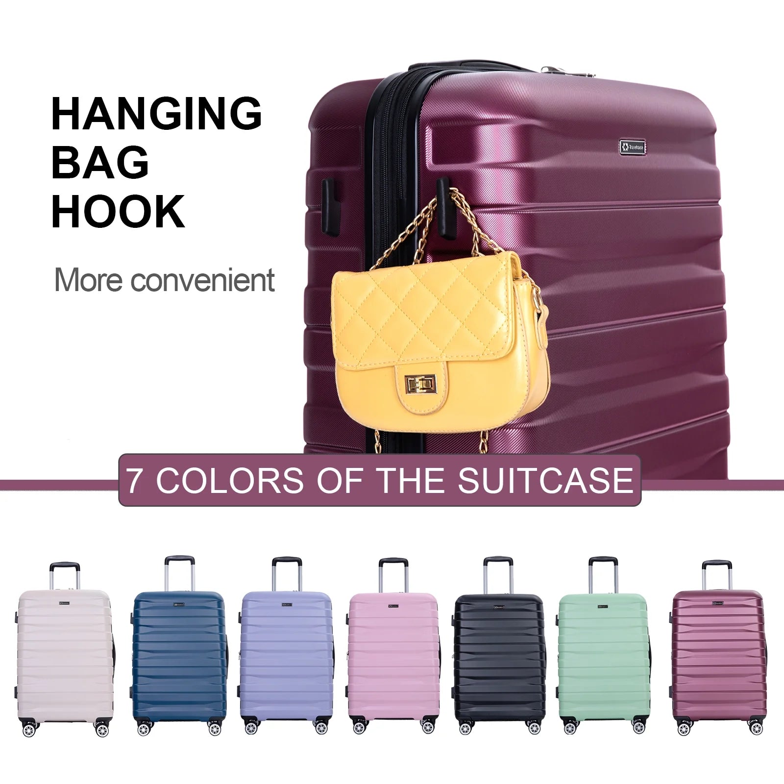 5-Piece Luggage Set: Hardside Suitcases (20", 24", 28") with TSA Lock and Spinner Wheels, Including Duffel Bag (Wine Red)