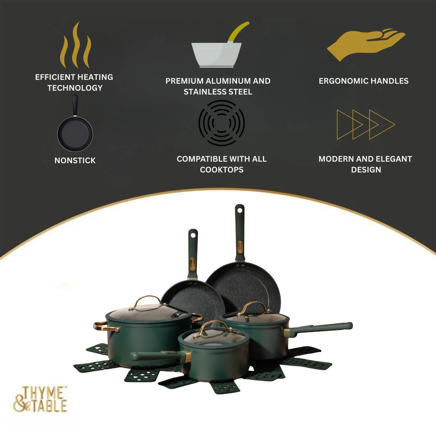 12-Piece Hunter Green Non-Stick Granite Cookware Set