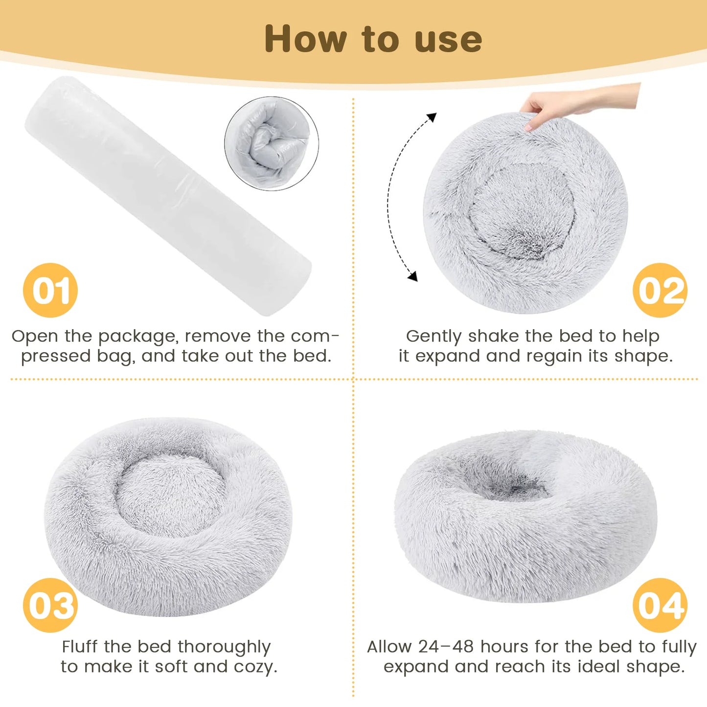 20-Inch Calming Donut Dog Bed for Small Dogs - Anti-Anxiety Cozy Round Pet Bed, Fluffy and Washable for Small to Medium Dogs and Cats