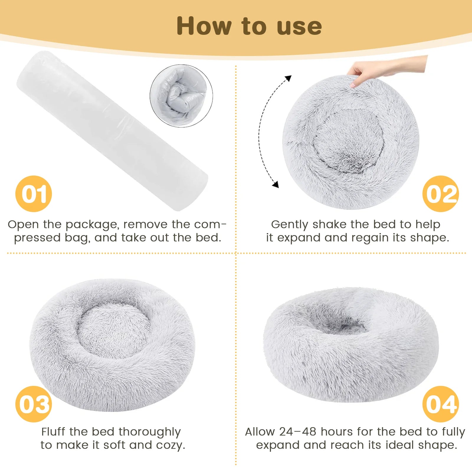 20-Inch Calming Donut Dog Bed for Small Dogs - Anti-Anxiety Cozy Round Pet Bed, Fluffy and Washable for Small to Medium Dogs and Cats